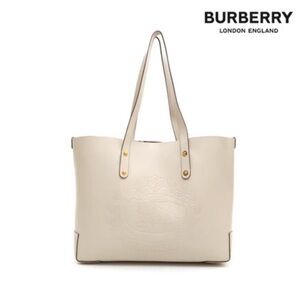 BURBERRY CALFSKIN CREST EMBOSSED LOGO Beige Large Tote